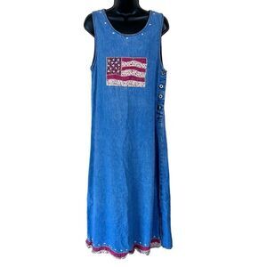 Vintage Agapo Quilted American Flag Denim Jumper Maxi Dress
